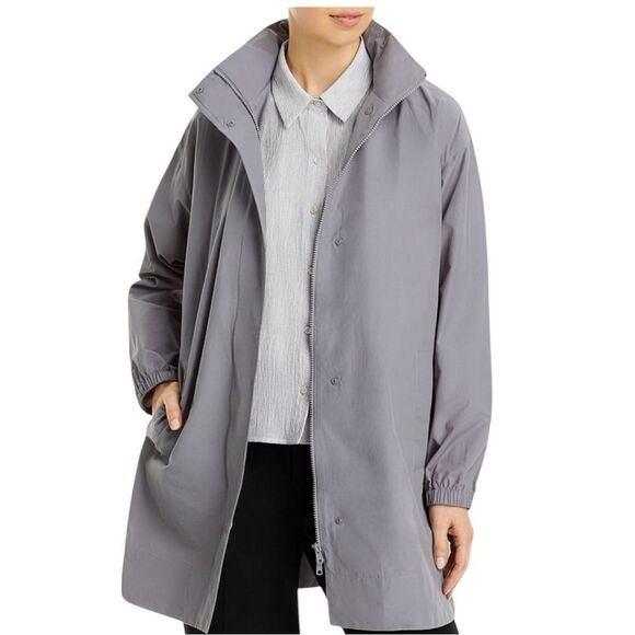 EILEEN FISHER Cotton Nylon Hooded Jacket Medium Gray‎ Weather Resistant - Picture 2 of 13